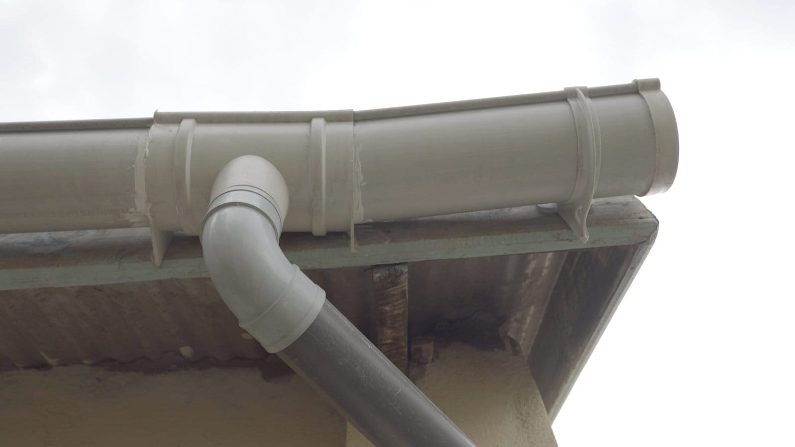Roof catchment guttering installed on a community building